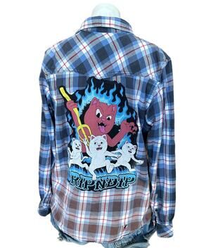 RipnDip Hades Plaid Flannel Shirt Shacket Blue LARGE Oversize Skater Unique
